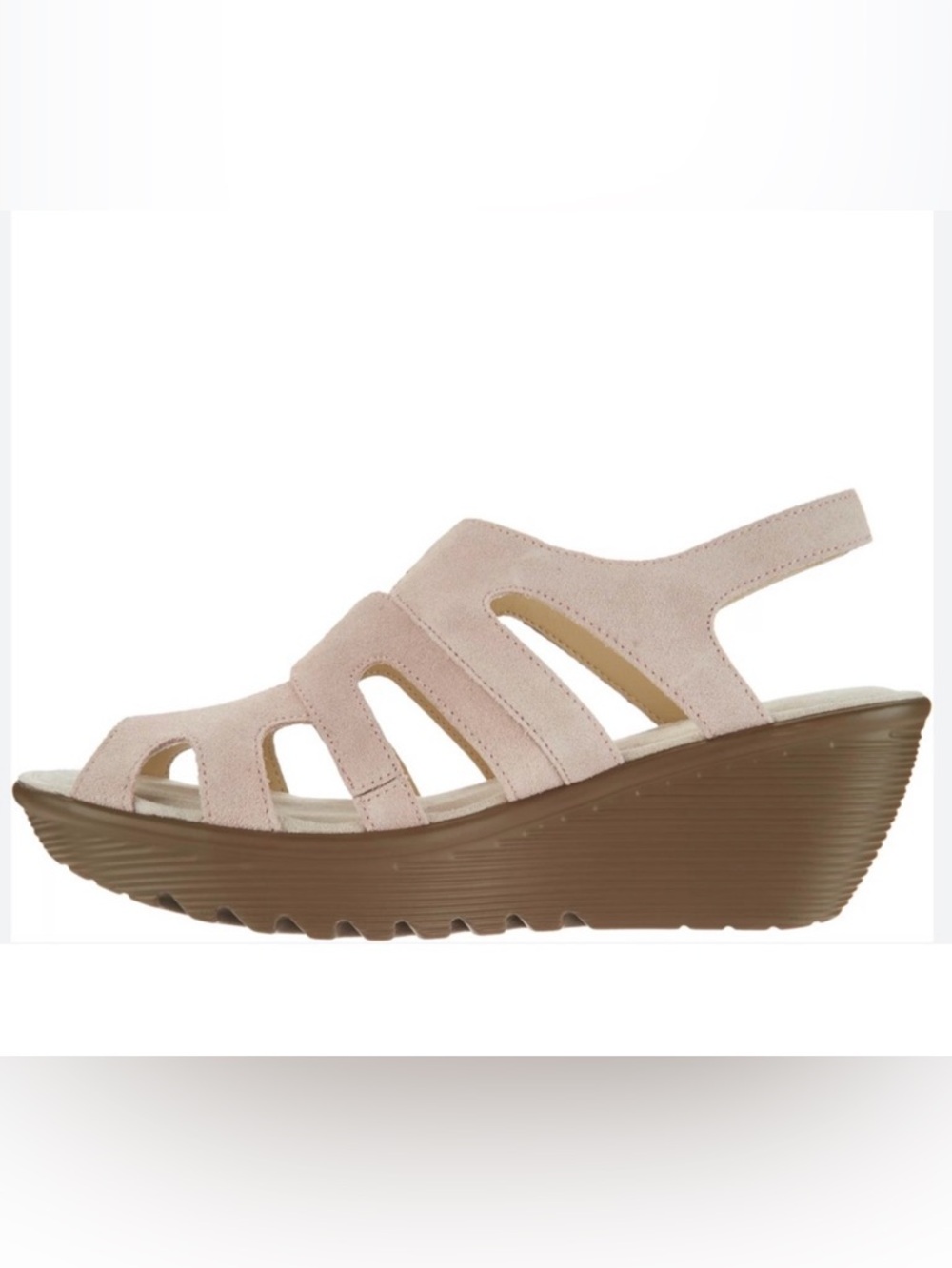 New Skechers 9 WIDE tan suede leather memory foam comfort wedge strap sandals